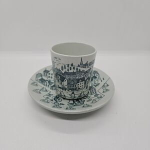 Nymolle Art Faience Hoyrup limited edition cup and saucer light green city scene
